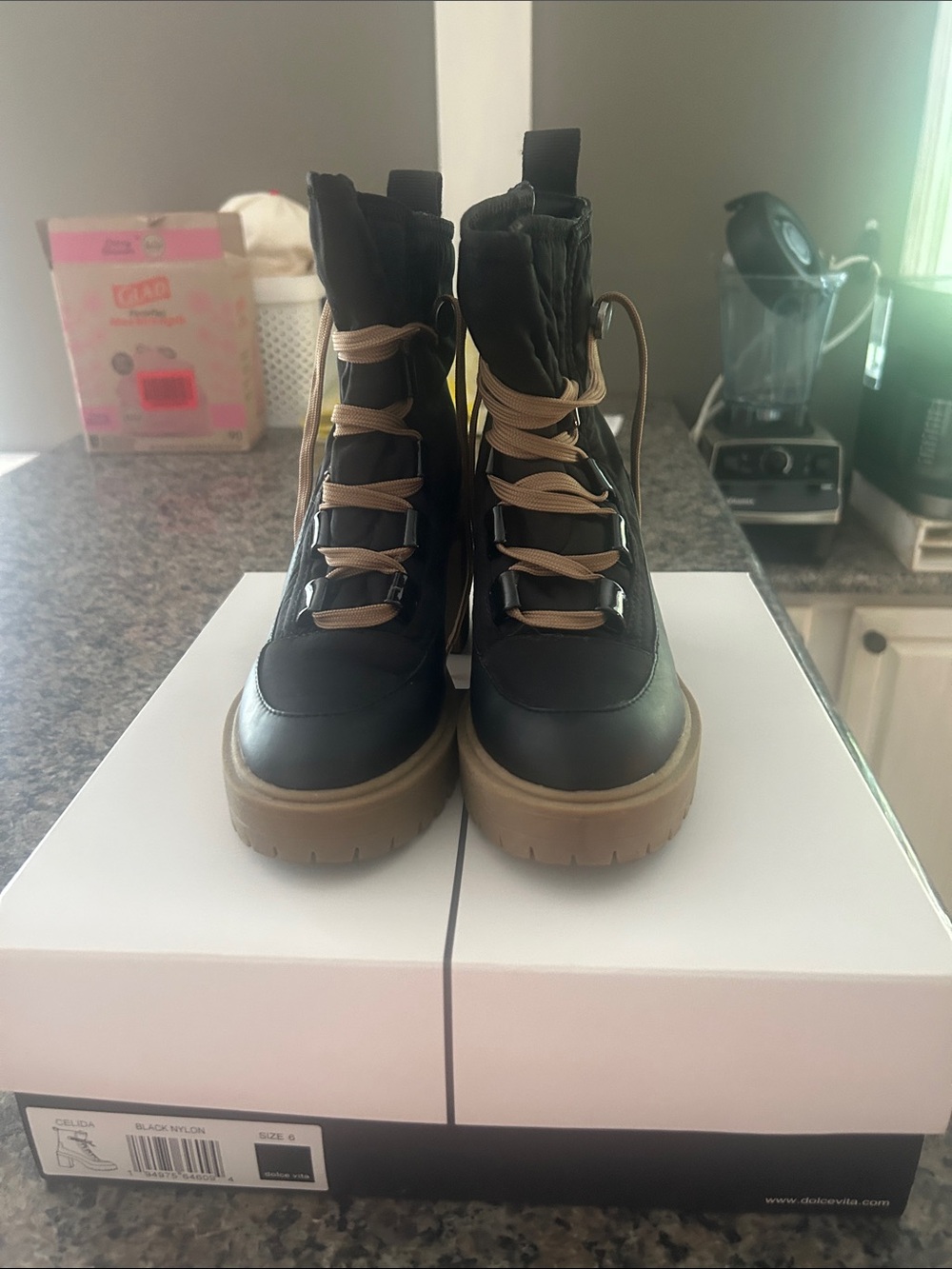 Dolce Vita Black and Tan Lace-Up Platform Boots
